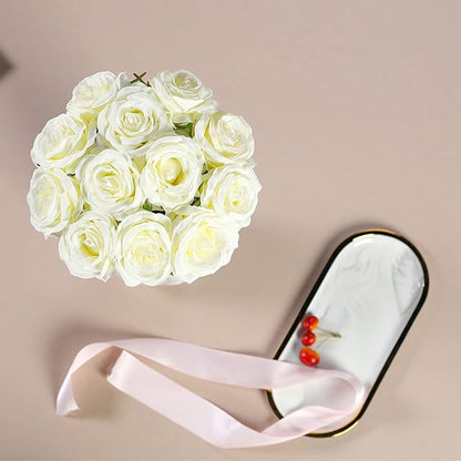 Hawesome 12PCS Artificial Silk Flowers Realistic Roses Bouquet Long Stem for Home Wedding Decoration Party (12PCS-Cream White 1)