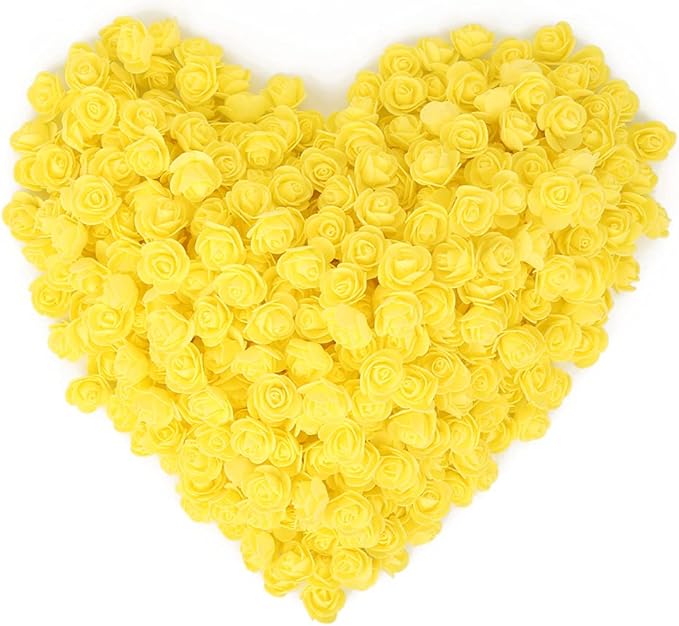 500pcs Mini Foam Rose Heads, Yellow Artificial Rose Foam Fake Flower Bulk for DIY Crafts Wedding Bouquets Baby Shower Centerpieces Floral Arrangements Party Tables Home Decorations(Yellow)