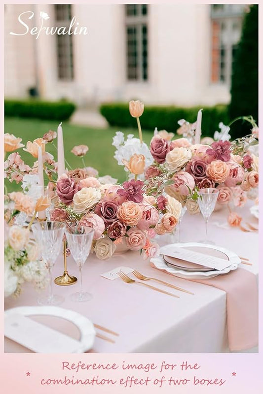 Serwalin 2 Pcs Artificial Flowers Pink Wedding Cake Flowers, Fake Dusty Roses Peonies for Bouquets Table Centerpieces Wedding Home Decor, Baby Shower Party Flowers with Stems DIY Combo
