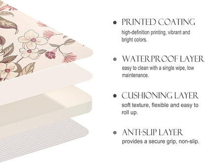 ISAENNE Grey Green Placemats Set of 6,Rectangular PVC Placemats, Waterproof and Heat-Resistant Botanical Floral Pattern,Decoration for Kitchen,Dinning,Parties, Holiday,12"*17"