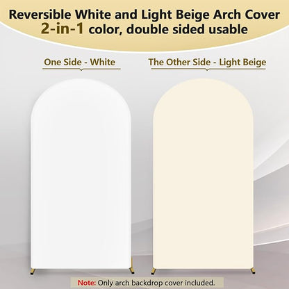 Hemmotop 7.2 ft Arch Backdrop Cover (One Piece Double Color), White and Beige Spandex Arch Stand Covers, Fabric Stretchy Background for Balloon Arches, Wedding, Birthday Party, Baby Shower