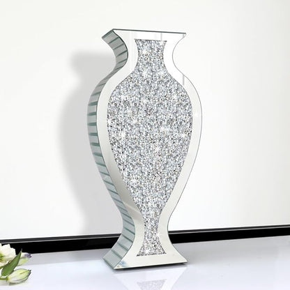 Tall Floor Vase S Crushed Diamond Mirrored Vase 27” Tall, Crystal Silver Glass Decorative Mirror Large Vase Luxury for Home Decor Flower Arrangement Can’t Hold Water.