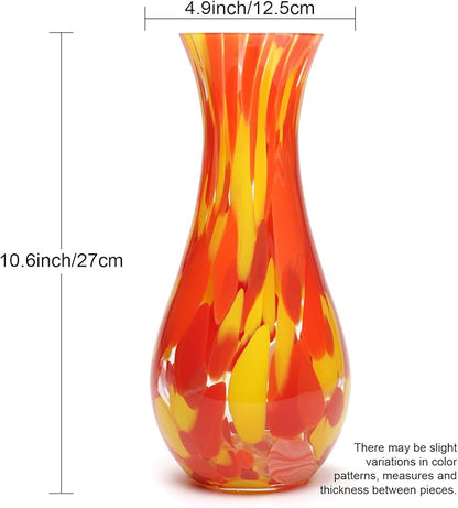 Ca D Oro Glass Vase Orange/Yellow Confetti Effect Hand Blown Murano-Style Art Glass for Flower, Room Decoration and Centerpiece - Model Nº 83