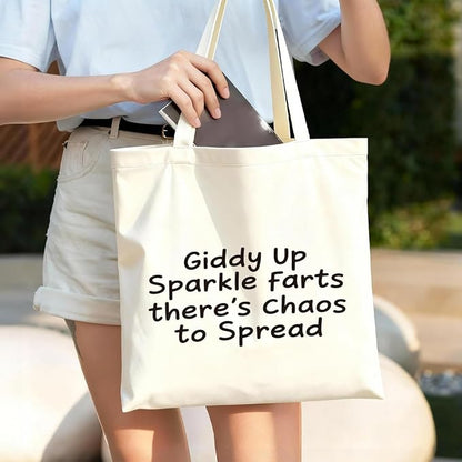 Funny Canvas Tote Bag, Cute Humor Gift for Women Friends, Reusable Shopping Grocery Bag for Work Beach Gym