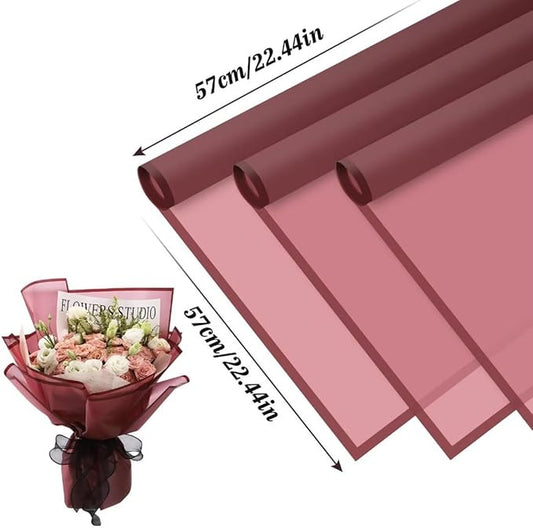 Rumvan Flower Wrapping Paper, 20 Sheets, Waterproof, Floral Bouquet Design, for Wedding, Birthday Gift, DIY Florist Supplies (Red Wine Colour)