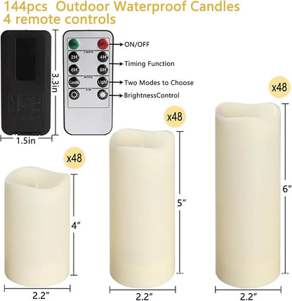 144-Pack LED Flameless Candles with Remote Control - Festival Essentials, Turn On The Light of Warm Colors, Home Decoration, Party, Romantic Date(Three Sizes).