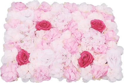 16"x 24" Artificial Flower Wall Panels,Flower Wall Mat Silk Flower Panels for Outdoor Garden Backyard Fence Fence Privacy Screen and Indoor Wall Decor (4Pcs Pink+Rose)