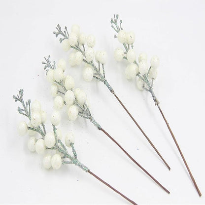 24 Pack Christmas Glitter Berries Stems, 8.66 Inch Artificial Christmas Tree Picks,Holly Berry DIY Xmas Wreath, Crafts, Holiday Clearance and Home Decor, Milk White