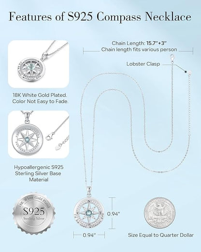 S925 Necklace Gift for Wife |Compass Jewelry |Women Anniversary |Sterling Silver |Girlfriend Birthday Gifts for Her Valentines |I'd be Lost without You |Jewel 18K Gold