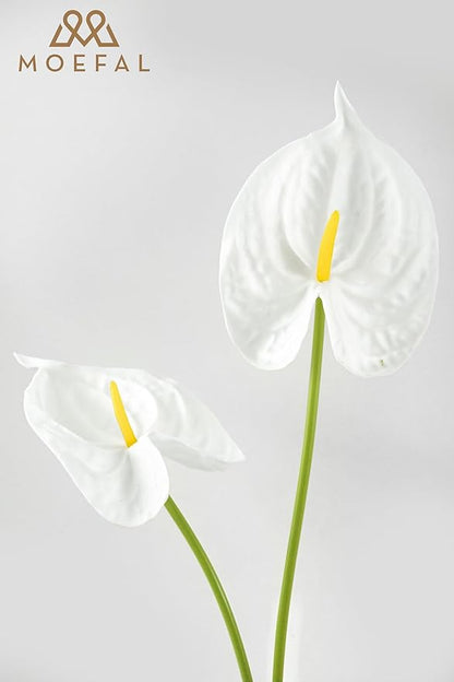 Real Touch Anthurium Artificial Flowers, 8pcs White Faux Tropical Flowers with Stems for Modern Wedding Bouquets, Elegant Centerpieces & Chic Party Decoration