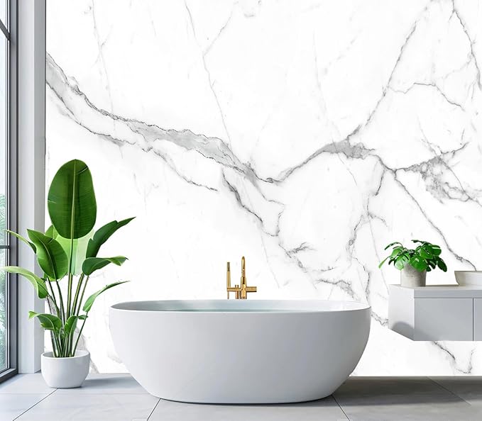 Cliouar-White Statue Marble Texture Background Mural Wallpaper Peel and Stick 90" x 67"