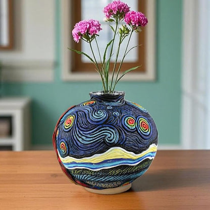 Starry Night Vase Plant Pot,Van Gogh Inspired Resin Flower Pot - Abstract Rainbow Planter with Artistic Brushstroke Design Stylish Art Flower Pot Unique Home Decor for Plants (3pcs)