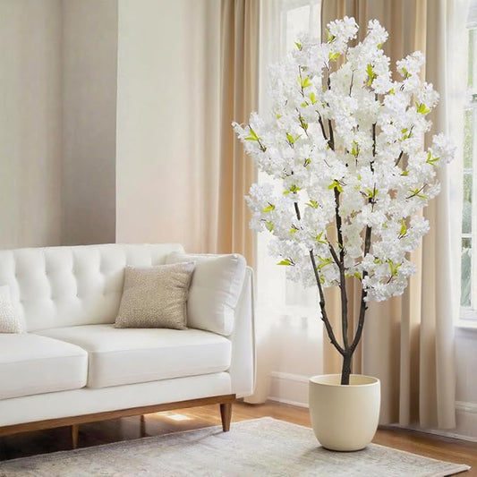White Faux Cherry Blossom Tree Artificial Flower Tree Indoor Decor for Home Decor Gift