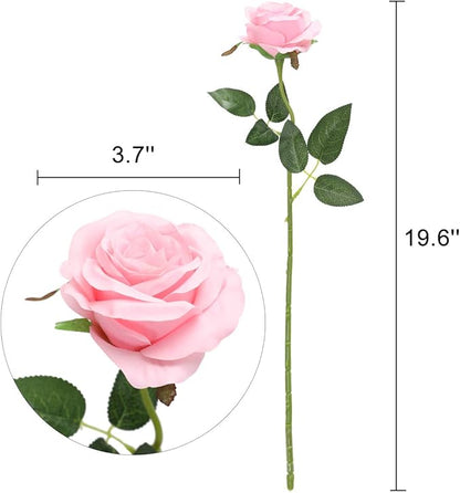 Nubry Artificial Silk Rose Flower Bouquet Lifelike Fake Rose for Wedding Home Party Decoration Event Gift 10pcs (Pink)