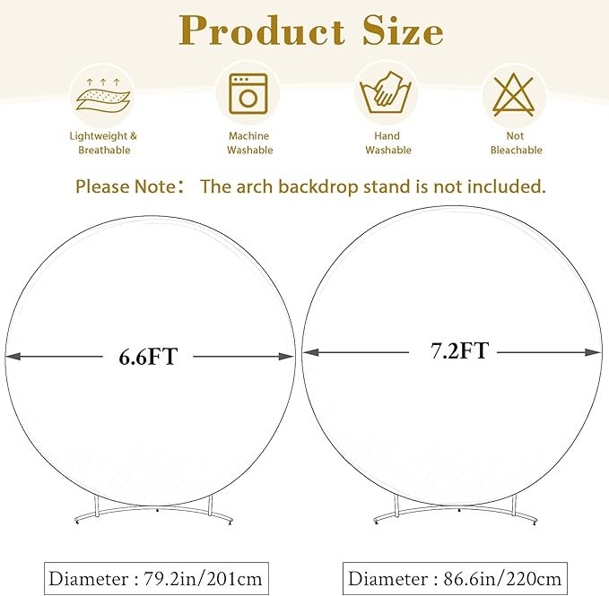 6.6 FT White Round Backdrop Cover with Lights String for Circle Arch Stand Circle Backdrop Covers with LED Fairy Lights for Wedding Arch Baby Shower Birthday Party Photo Shoot Photography Background