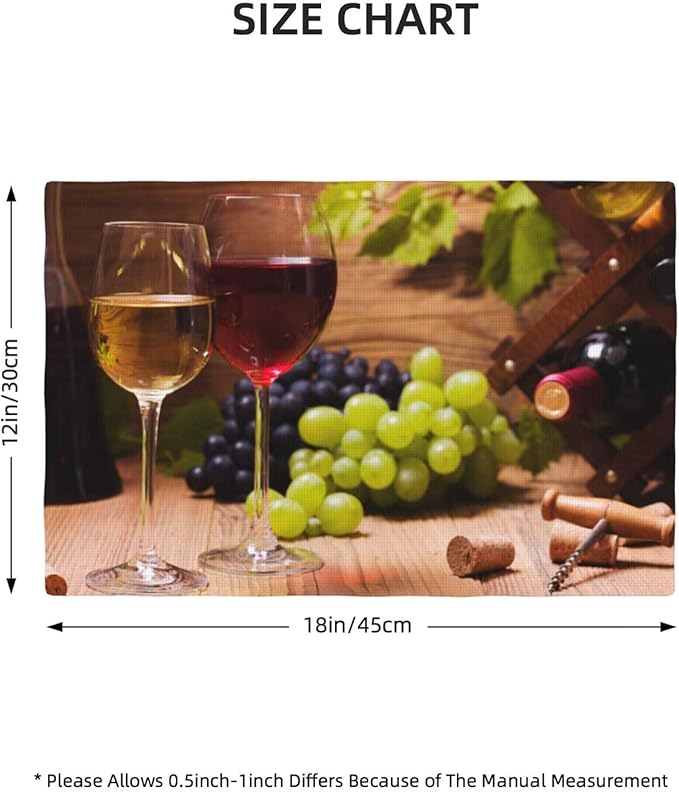 Wine Linen Placemats Set of 6 Red and White Wine Retro Country Placemat Indoor Outdoor Party Home Desktop Kitchen Dining Room Decoration 12x18 Inch