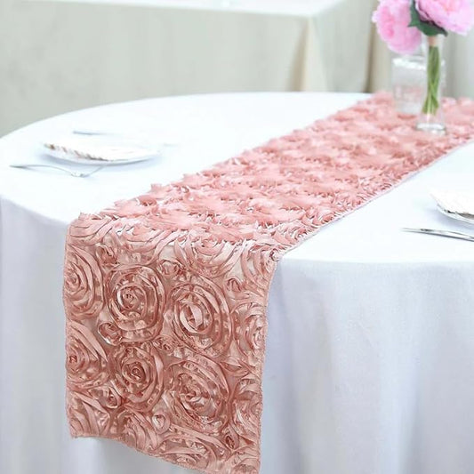 Efavormart Wonderland Rosette Premium Table Runners for Weddings Party Banquets Decor Fit Rectangle and Round Table - Dusty Rose