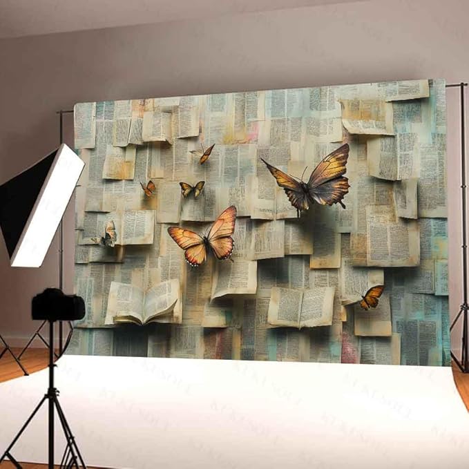 7x5ft Book Photo Backdrop Floral Theme Photography Backdrop Flowers Butterfly Background Kids Girls Woman Birthday Party Decor Lovers Banner Photo Props Supplies KUBYW005