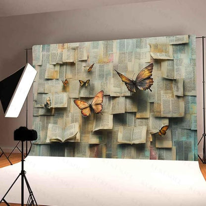 7x5ft Book Photo Backdrop Floral Theme Photography Backdrop Flowers Butterfly Background Kids Girls Woman Birthday Party Decor Lovers Banner Photo Props Supplies KUBYW005