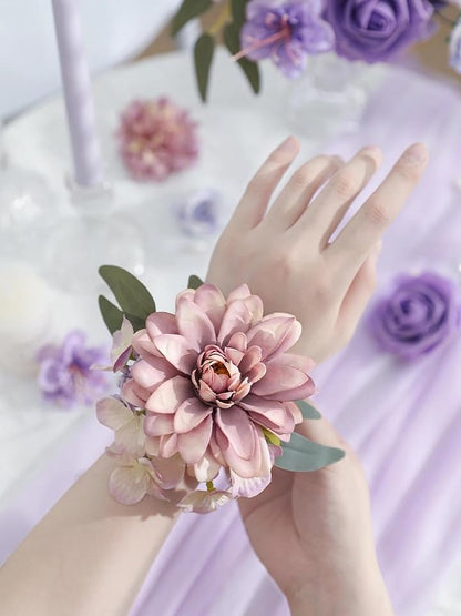 Artificial Flowers Combo Box Purple Flowers Silk Fake Roses with Stems for DIY Wedding Bridal Bouquets,Table Centerpieces,Cake Floral Arrangement,Baby Shower,Birthday Party Home Decorations