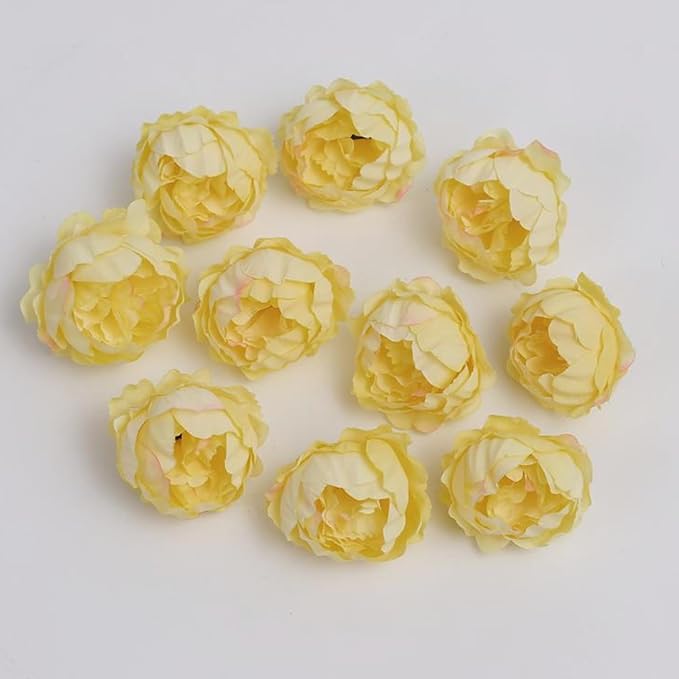 FagusHome 25 Pcs Silk Peony Artificial Flower Heads 4 inch Fake Peony Flowers Heads with Stems Artificial Peony Flower Heads in Bulk Wholesale for Wedding Home Decor (Yellow)