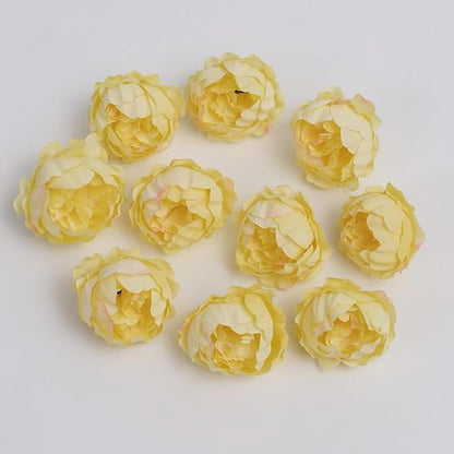FagusHome 25 Pcs Silk Peony Artificial Flower Heads 4 inch Fake Peony Flowers Heads with Stems Artificial Peony Flower Heads in Bulk Wholesale for Wedding Home Decor (Yellow)