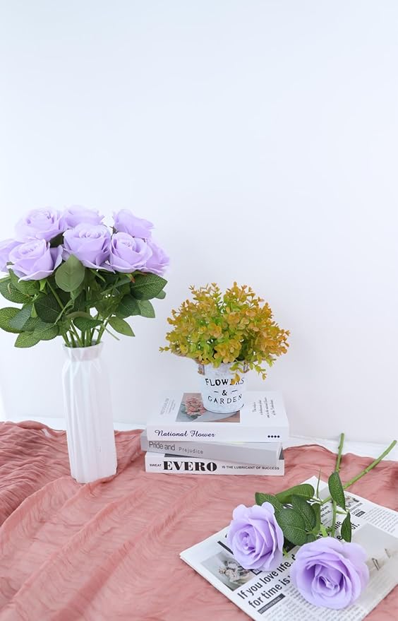 50pcs Lavender Roses Artificial Flowers Lliac Roses Purple Roses Fake Roses Flowers with Long Stems Silk Flowers for Wedding Bouquet Centerpices Decorations Party Bridal Baby Shower