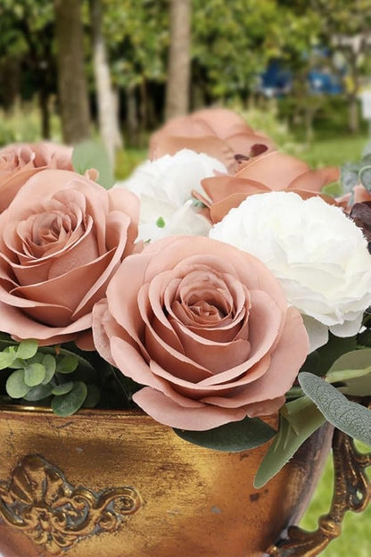 30pcs Roses Artificial Flowers Dusty Rose Fake Flowers with Long Stems Silk Flowers for Wedding Bouquet Centerpices Decorations Party Bridal Baby Shower Home Decor