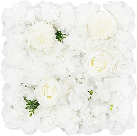 DouSeiAi 12Pcs Artificial Flower Wall Panel 3D Floral Backdrop Walls 15" X 15" Flower Wall Decor Flower Backdrop Faux Flowers Panel for Wedding Party Home Decoration, White