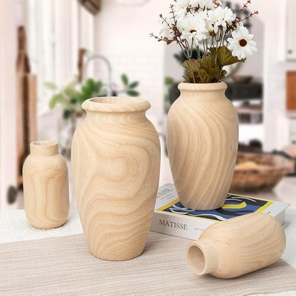 9" Tall Handmade Wooden Flower Vase, Large Wood Vase Decoration for Flower Arrangement Home Decoration