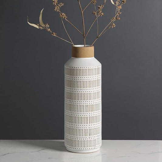 Rustic Large Ceramic Vase for Living Room Bedroom 15.75'' Farmhouse Flower Vase for Fake Plant Home Decor Office Table Shelf Fireplace Centerpieces Retro Vintage Classic Modern Gift