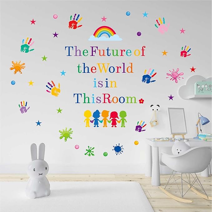 Inspirational Wall Decals for Kids Motivational Classroom Decor with Removable Quotes The Future of The World is in This Room Peel and Stick Wall Stickers Bedroom Nursery School Playroom