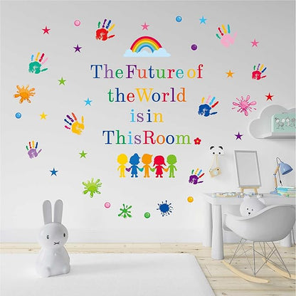 Inspirational Wall Decals for Kids Motivational Classroom Decor with Removable Quotes The Future of The World is in This Room Peel and Stick Wall Stickers Bedroom Nursery School Playroom