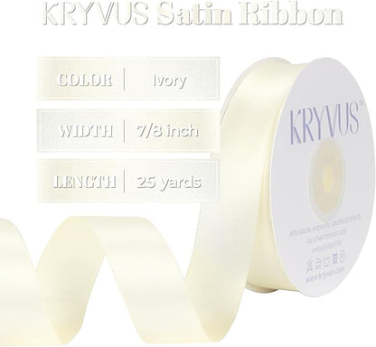 Ivory Satin Ribbon, Double Faced 7/8 Inch X 50 Yards Ivory Ribbon, Premium Satin Ribbon for Gift Wrapping, Crafts, Hair Bow Making, Sewing, Flower Bouquet, Wedding Party Decor