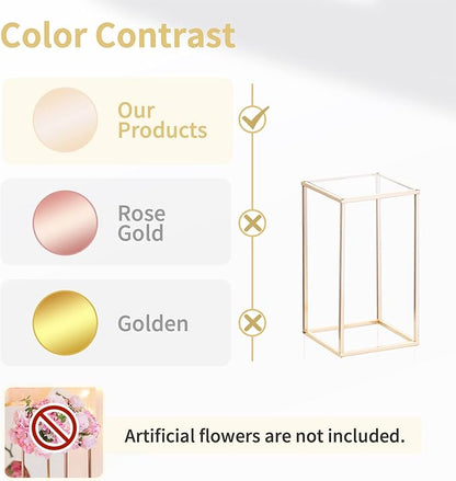Nuptio Gold Vase for Wedding Centerpieces with Acrylic Panel - 10 Pcs 15¾ inch Tall Vases for Centerpieces for Wedding Gold Vases for Flowers Wedding Tables Home Party Centerpiece Table Decorations