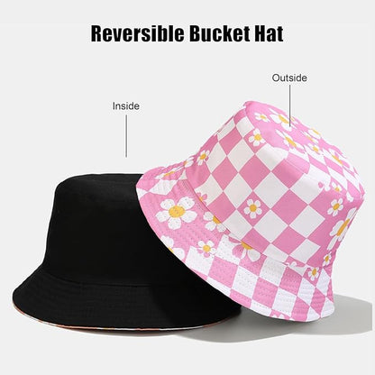 Bucket Hat for Women Men, Cotton Reversible Double Side Wear Sun Hats Beach Fisherman Hat