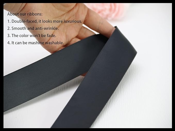 50Yards Black Double Faced Satin Ribbon 1.5 inch Flower Boutique Gift Wrapping Ribbon for DIY Crafts Bow Hair Headband Accessories