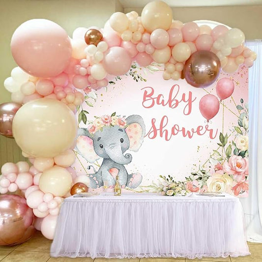 Elephant Baby Shower Backdrop for Girl Blush Pink Floral It's A Girl Baby Shower Party Decoration Photography Background A Sweet Little Peanut Banner Photoshoot Supplies 5x3ft