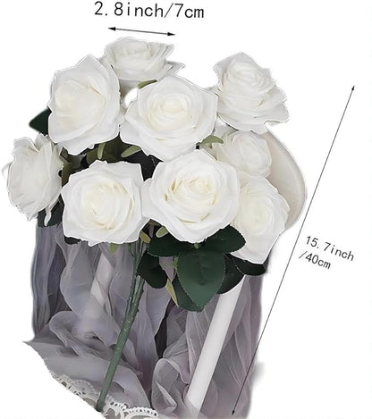 Jasion Artificial Roses 10 Heads 2.8" Flowers Arrangement Silk Bouquet for Home Office Parties Bridal Wedding Decoration (White)