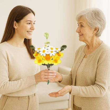 Glaciart One Felt Artificial Flowers Bouquet - 13 pcs | Reusable, Washable and Essential Oil Ready w/Bendable Wire Stem | Great as Gift and Home or Event Decorations