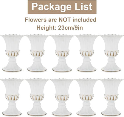 Sziqiqi Metal Vases for Fake Fresh Flowers Rustic White Flower Pot for Indoor Outdoor Elegant Floral Plant Holder Bulk for Garden Wedding Home Farmhouse Decor 9in
