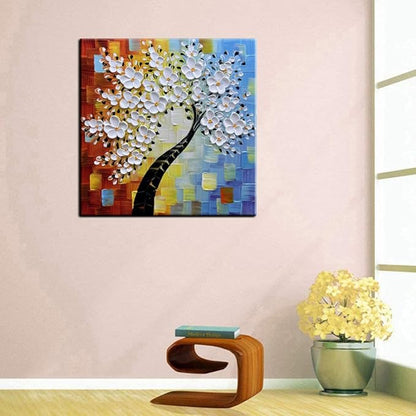 YaSheng Art -3D handmade paintings textured wall art Oil Painting On Canvas white Flowers Paintings Modern Home living room Wall Art Abstract canvas art picture Ready to hang 30x30inch