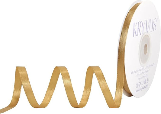 Light Gold Satin Ribbon, Double Faced 1/4 Inch X 25 Yards Light Gold Ribbon, Premium Satin Ribbon for Gift Wrapping, Crafts, Hair Bow Making, Sewing, Flower Bouquet, Wedding Party Decor