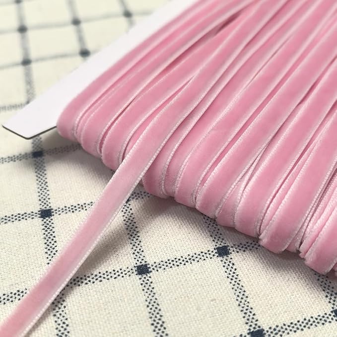 Chenkou Craft Pink 25 Yards 1/4" Velvet Ribbon Lots Bulk (Pink, 1/4"(6mm))