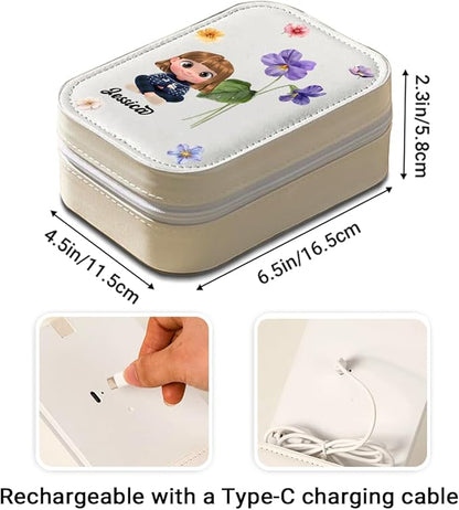Wrappiness Girls & Women Lovely Makeup Box With LED Mirror - Personalized Jewelry Box Organizer Portable Ideal for Travel, Gift for Daughters Sisters Friends (Birth Month Flower, Toddler Girls)
