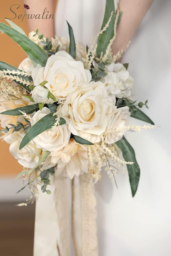 Serwalin Artificial Flowers Beige Champagne Fake Silk Flowers for DIY Wedding Bridal Bouquets, Boho Wedding Cake Flowers for Table Centerpieces Arrangements Party Baby Shower Home Decorations