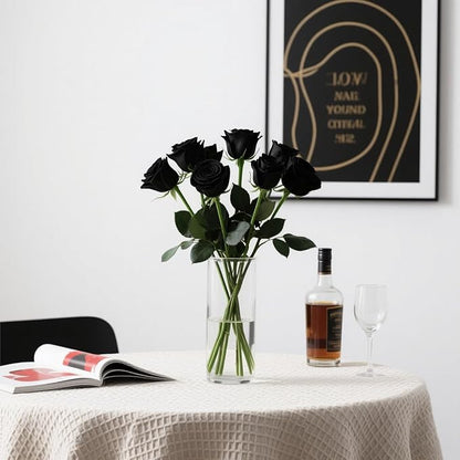 Black Roses Artificial Flowers 15 PCS, Fake Roses Silk Flowers with Long Stems, Faux Rose for Wedding Centerpieces, Home Decor, Indoor Floral Arrangements, Party Decor, DIY Bouquet (Black)