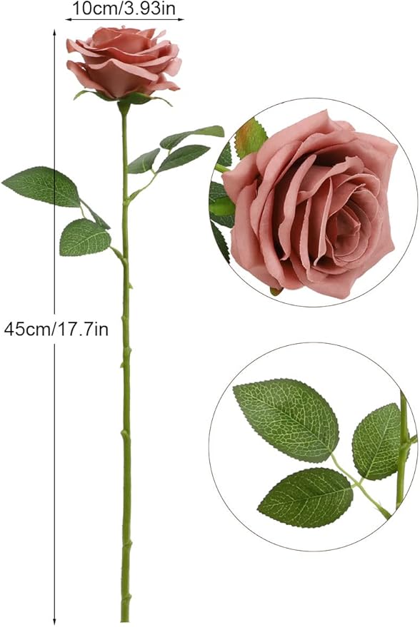 Artificial Rose Flower Dusty Rose Flowers Silk Flowers 12 pcs with Long Stem Silk Roses Bouquet for Wedding Bridal Shower Party Home Decoration