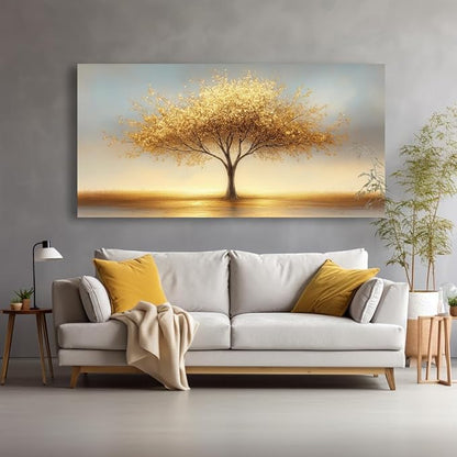 LAVIKARS Modern Tree of Life Wall Art for Living Room Office Golden Sunset Abstract Landscape Canvas Painting Prints Large Nature Artwork Home Kitchen Bedroom Decor (16x30 Inches)
