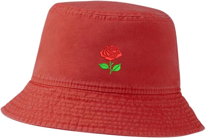 Womens Bucket Hats Rose Flower 2 Embroidered Cotton Bucket Hat Unisex Outdoor Fisherman Hat for Men